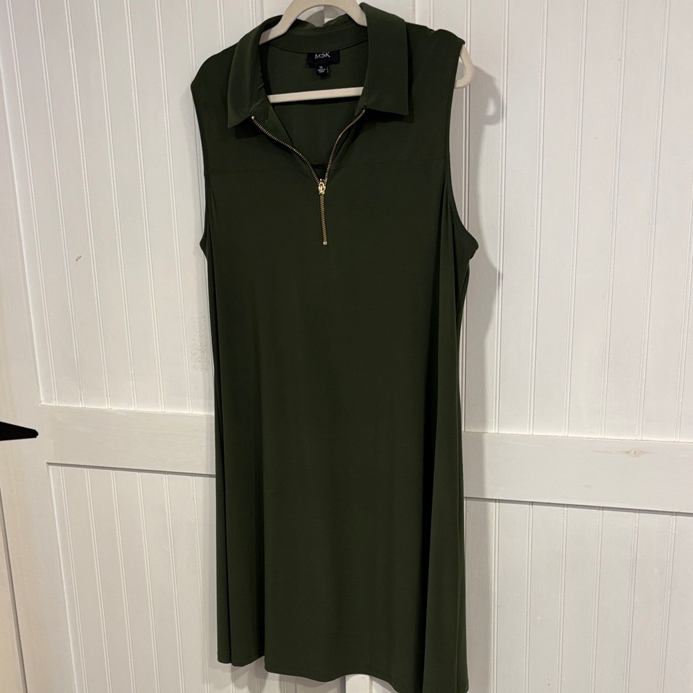 MSK Olive Zip-Front Sleeveless Midi Dress size XL